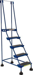Vestil - 76" 5 Step Ladder - 300 Lb Capacity, 48" Platform Height, 22" Base Width x 40" Base Depth, Rubber Matted - Industrial Tool & Supply