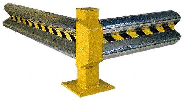 Vestil - 8' Long x 12" High, Gray with Black & Yellow Caution Tape Steel Straight Standard Guard Rail - 2 Rails Accommodated, 3-1/4" Deep, 56 Lb - Industrial Tool & Supply