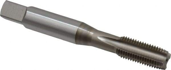 OSG - 3/8-24 UNF 3B 4 Flute Nitride Finish Vanadium High Speed Steel Straight Flute Machine Tap - Plug, Right Hand Thread, 2-15/16" OAL, 1-1/4" Thread Length, H3 Limit, Oversize - Exact Industrial Supply