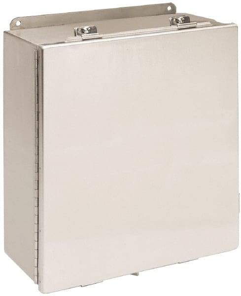 Cooper B-Line - Stainless Steel Standard Enclosure Hinge Flat Cover - NEMA 4, 12, 13, 3RX, 4X, 12" Wide x 12" High x 6" Deep, Corrosion Resistant, Dust-tight, Rainproof & Watertight - Industrial Tool & Supply