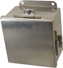 Cooper B-Line - Stainless Steel Standard Enclosure Hinge Flat Cover - NEMA 4, 12, 13, 3RX, 4X, 6" Wide x 6" High x 4" Deep, Corrosion Resistant, Dust-tight, Rainproof & Watertight - Industrial Tool & Supply