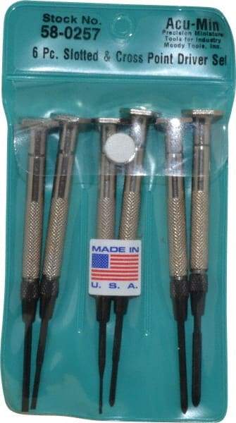 Moody Tools - 6 Piece JIS, Phillips & Slotted Screwdriver Set - Bit Sizes: Philips JIS: #00, Phillips: #0, #1, Slotted - Industrial Tool & Supply