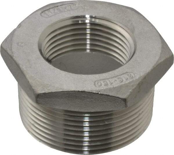Merit Brass - 1-1/2 x 1" Grade 316 Stainless Steel Pipe Hex Bushing - MNPT x FNPT End Connections, 150 psi - Industrial Tool & Supply