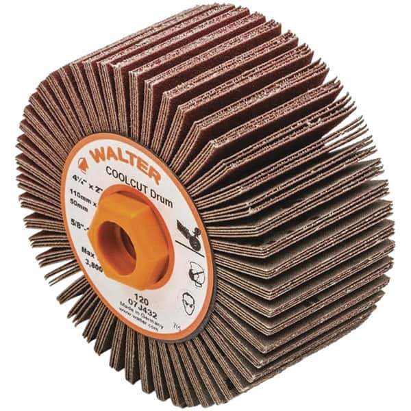WALTER Surface Technologies - 4-1/4" Diam 120 Grit Aluminum Oxide Unmounted Flap Wheel - 5/8-11 Threaded Hole, 2" Wide, Coated, Grade Fine, 3,800 Max RPM - Industrial Tool & Supply