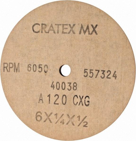 Cratex - 6" Diam x 1/2" Hole x 1/4" Thick, 120 Grit Surface Grinding Wheel - Aluminum Oxide, Type 1, Fine Grade, 6,050 Max RPM, No Recess - Industrial Tool & Supply