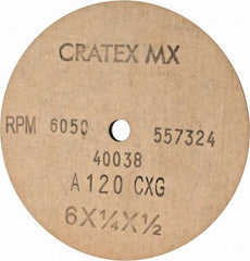 Cratex - 6" Diam x 1/2" Hole x 1/4" Thick, 120 Grit Surface Grinding Wheel - Aluminum Oxide, Type 1, Fine Grade, 6,050 Max RPM, No Recess - Industrial Tool & Supply