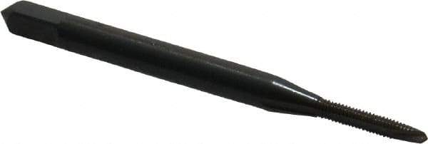 OSG - #1-72 UNF, 2 Flute, Oxide Finish, High Speed Steel Spiral Point Tap - Plug Chamfer, Right Hand Thread, 1-11/16" OAL, 3/8" Thread Length, 0.141" Shank Diam, 2B Class of Fit, Series 105 - Exact Industrial Supply