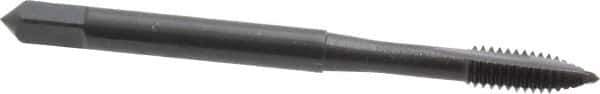 OSG - #8-32 UNC, 2 Flute, Oxide Finish, High Speed Steel Spiral Point Tap - Plug Chamfer, Right Hand Thread, 2-1/8" OAL, 3/4" Thread Length, 0.168" Shank Diam, 3B Class of Fit, Series 105 - Exact Industrial Supply