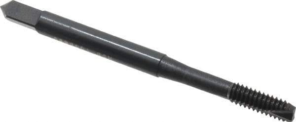 OSG - #8-32 UNC, 2 Flute, Oxide Finish, High Speed Steel Spiral Point Tap - Bottoming Chamfer, Right Hand Thread, 2-1/8" OAL, 3/4" Thread Length, 0.168" Shank Diam, 2B Class of Fit, Series 105B - Exact Industrial Supply