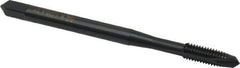 OSG - M3.5x0.60 Metric Coarse, 2 Flute, Oxide Finish, High Speed Steel Spiral Point Tap - Plug Chamfer, Right Hand Thread, 2" OAL, 11/16" Thread Length, 0.141" Shank Diam, 6H Class of Fit, Series 142 - Exact Industrial Supply