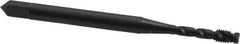 OSG - #6-32 UNC, 3 Flute, 45° Helix, Bottoming Chamfer, Oxide Finish, Vanadium High Speed Steel Spiral Flute STI Tap - Right Hand Flute, 2" OAL, 0.141" Shank Diam, 11/16" Thread Length, Series 302 - Exact Industrial Supply