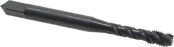 OSG - #8-32 UNC, 3 Flute, 45° Helix, Modified Bottoming Chamfer, Oxide Finish, Vanadium High Speed Steel Spiral Flute STI Tap - Right Hand Flute, 2-1/8" OAL, 0.168" Shank Diam, 3/4" Thread Length, Series 302 - Exact Industrial Supply