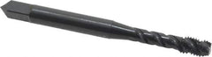 OSG - #8-32 UNC, 3 Flute, 45° Helix, Modified Bottoming Chamfer, Oxide Finish, Vanadium High Speed Steel Spiral Flute STI Tap - Right Hand Flute, 2-1/8" OAL, 0.168" Shank Diam, 3/4" Thread Length, Series 302 - Exact Industrial Supply