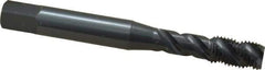 OSG - 1/4-28 UNF, 3 Flute, 45° Helix, Modified Bottoming Chamfer, Oxide Finish, Vanadium High Speed Steel Spiral Flute STI Tap - Right Hand Flute, 2-1/2" OAL, 0.255" Shank Diam, 1" Thread Length, Series 302 - Exact Industrial Supply