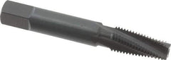 OSG - 1/16-27 NPTF, 15° Helix, 4 Flutes, Modified Bottoming Chamfer, Oxide Finish, Vanadium High Speed Steel, Spiral Flute Pipe Tap - Right Hand Flute, 5/16" Shank Diam, 11/16" Thread Length, 0.3120" Projection, 0.234" Square Size, Series 318 - Exact Industrial Supply