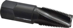 OSG - 3/8-18 NPTF, 15° Helix, 4 Flutes, Modified Bottoming Chamfer, Oxide Finish, Vanadium High Speed Steel, Spiral Flute Pipe Tap - Right Hand Flute, 0.7" Shank Diam, 1-1/16" Thread Length, 0.4540" Projection, 17/32" Square Size, Series 318 - Industrial Tool & Supply