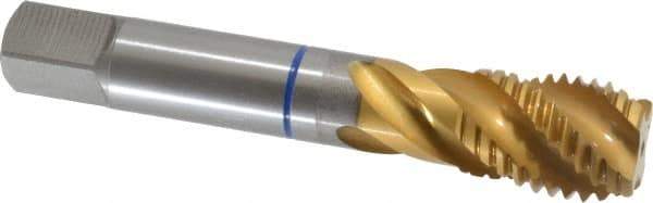 Guhring - 7/8-9 UNC 4 Flute 2B Modified Bottoming Spiral Flute Tap - Powdered Metal, TiN Finish, 4-11/16" OAL, Right Hand Flute, Right Hand Thread, Series 3910 - Industrial Tool & Supply