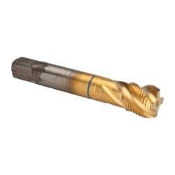 Guhring - 7/8-14 UNF 4 Flute 2B Modified Bottoming Spiral Flute Tap - Powdered Metal, TiN Finish, 4-11/16" OAL, Right Hand Flute, Right Hand Thread, Series 3911 - Industrial Tool & Supply
