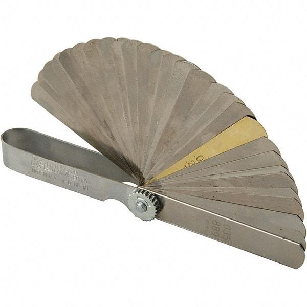 Dynabrade - 24 Piece, 0.0015 to 0.025", Feeler Gage Set - 3-1/2" Leaf Length, 1/2" Wide, Stainless Steel - Industrial Tool & Supply