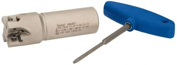 Iscar - 1-1/2" Cut Diam, 0.472" Max Depth of Cut, 1-1/4" Shank Diam, 4-1/4" OAL, Indexable Square Shoulder Helical End Mill - H490 AN.X 12 Inserts, Weldon Shank, 90° Lead Angle, Through Coolant, Series Helido - Industrial Tool & Supply