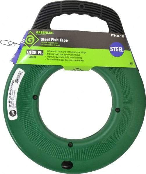 Greenlee - 125 Ft. Long x 1/8 Inch Wide, 0.045 Inch Thick, Steel Fish Tape - 400 Lb. Pulling Strength, Includes Case - Industrial Tool & Supply