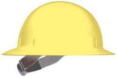 Fibre-Metal - ANSI Type I, Class E Rated, 8-Point, Ratchet Adjustment Hard Hat - Size 6-1/2 to 8, Yellow, Full Brim - Industrial Tool & Supply