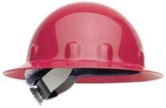 Fibre-Metal - ANSI Type I, Class E Rated, 8-Point, Ratchet Adjustment Hard Hat - Size 6-1/2 to 8, Red, Full Brim - Industrial Tool & Supply