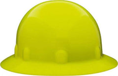 Fibre-Metal - ANSI Type I, Class E Rated, 8-Point, Ratchet Adjustment Hard Hat - Size 6-1/2 to 8, Hi-Viz Yellow, Full Brim - Industrial Tool & Supply