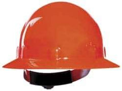 Fibre-Metal - ANSI Type I, Class E Rated, 8-Point, Ratchet Adjustment Hard Hat - One Size Fits Most, Hi-Viz Orange, Full Brim - Industrial Tool & Supply