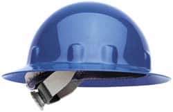 Fibre-Metal - ANSI Type I, Class E Rated, 8-Point, Ratchet Adjustment Hard Hat - Size 6-1/2 to 8, Blue, Full Brim - Industrial Tool & Supply