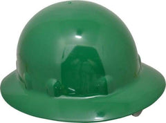 Fibre-Metal - ANSI Type I, Class E Rated, 8-Point, Ratchet Adjustment Hard Hat - Size 6-1/2 to 8, Green, Full Brim - Industrial Tool & Supply