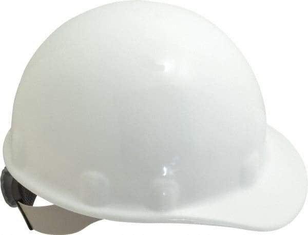 Fibre-Metal - ANSI Type I, Class E Rated, 8-Point, Ratchet Adjustment Hard Hat - Size 6-1/2 to 8, White, Standard Brim - Industrial Tool & Supply