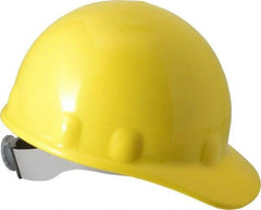 Fibre-Metal - ANSI Type I, Class E Rated, 8-Point, Ratchet Adjustment Hard Hat - Size 6-1/2 to 8, Yellow, Standard Brim - Industrial Tool & Supply