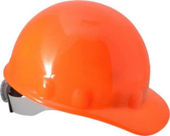 Fibre-Metal - ANSI Type I, Class E Rated, 8-Point, Ratchet Adjustment Hard Hat - One Size Fits Most, Hi-Viz Orange, Standard Brim - Industrial Tool & Supply