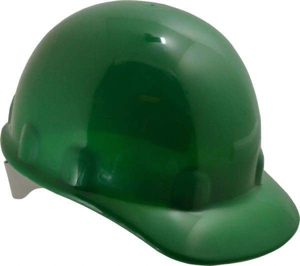 Fibre-Metal - ANSI Type I, Class E Rated, 8-Point, Ratchet Adjustment Hard Hat - Size 6-1/2 to 8, Green, Standard Brim - Industrial Tool & Supply
