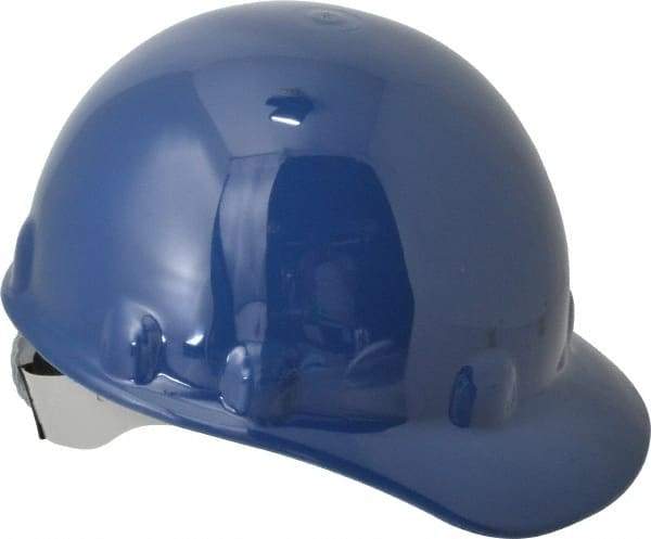 Fibre-Metal - ANSI Type I, Class E Rated, 8-Point, Ratchet Adjustment Hard Hat - Size 6-1/2 to 8, Dark Blue, Standard Brim - Industrial Tool & Supply