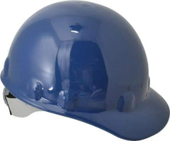 Fibre-Metal - ANSI Type I, Class E Rated, 8-Point, Ratchet Adjustment Hard Hat - Size 6-1/2 to 8, Dark Blue, Standard Brim - Industrial Tool & Supply