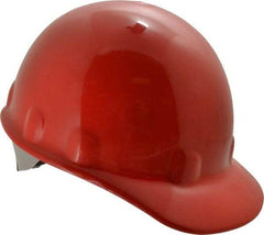 Fibre-Metal - ANSI Type I, Class E Rated, 8-Point, Ratchet Adjustment Hard Hat - Size 6-1/2 to 8, Red, Standard Brim - Industrial Tool & Supply