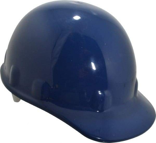 Fibre-Metal - ANSI Type I, Class E Rated, 8-Point, Ratchet Adjustment Hard Hat - One Size Fits Most, Dark Blue, Standard Brim - Industrial Tool & Supply