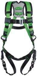 Miller - 400 Lb Capacity, Size Universal, Full Body Construction Safety Harness - Webbing, Mating Leg Strap, Mating Chest Strap, Black/Green - Industrial Tool & Supply