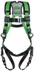Miller - 400 Lb Capacity, Size Universal, Full Body Construction Safety Harness - Webbing, Mating Leg Strap, Mating Chest Strap, Black/Green - Industrial Tool & Supply