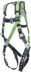Miller - 400 Lb Capacity, Size Universal, Full Body Construction Safety Harness - Webbing, Tongue Leg Strap, Mating Chest Strap, Black/Green - Industrial Tool & Supply
