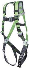 Miller - 400 Lb Capacity, Size Universal, Full Body Construction Safety Harness - Webbing, Tongue Leg Strap, Mating Chest Strap, Black/Green - Industrial Tool & Supply