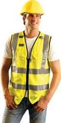 OccuNomix - Size 2XL High Visibility Yellow Solid Surveyor's Vest - 48 to 50" Chest, ANSI 107-2015, Zipper Closure, 3 Pockets, Polyester - Industrial Tool & Supply
