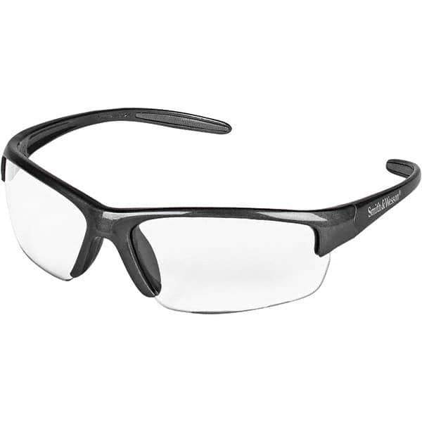 Smith & Wesson - Clear Lenses, Framed Safety Glasses - Gunmetal Frame, Size Universal, Wrap Around - Industrial Tool & Supply