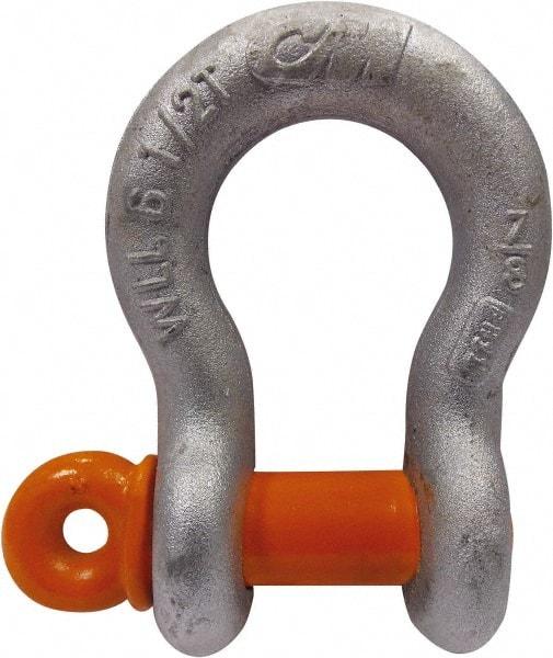CM - 3/4" Nominal Chain Size, 4.75 Ton Carbon Steel Screw Anchor Shackle - 31/32" Diam, 25/32" Pin Diam, 1-1/4" Wide Inside Jaw, 1-3/4" Inside Width - Industrial Tool & Supply