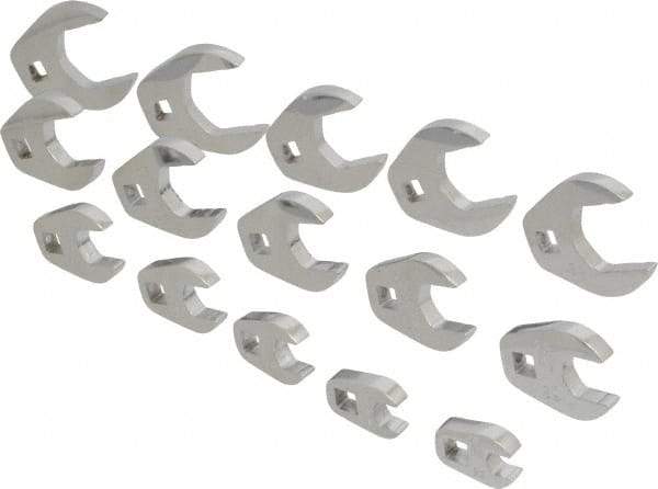 Proto - 15 Piece 3/8" Drive Open End Crowfoot Wrench Set - 3/8 to 1-1/4", with Clip Rail - Industrial Tool & Supply
