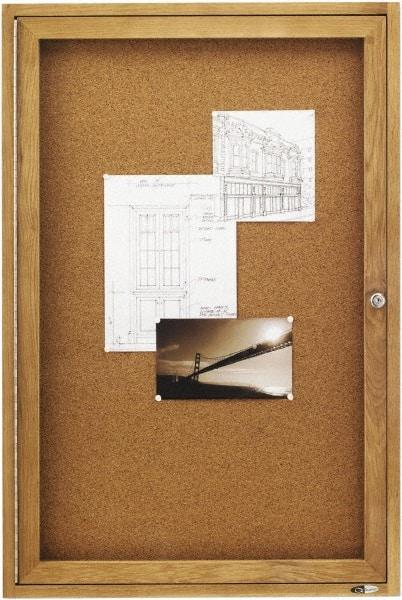 Quartet - 24" Wide x 36" High Enclosed Cork Bulletin Board - Natural (Color) - Industrial Tool & Supply
