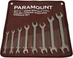 Paramount - 8 Piece, 6mm to 22mm, Open End Wrench Set - Metric Measurement Standard, Full Polish Finish, Comes in Canvas Pouch - Industrial Tool & Supply