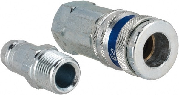 Dynabrade - 2 Piece 3/8" Body 3/8 NPT 150 psi Brass/Steel Industrial Pneumatic Coupling Plug Set - Industrial Tool & Supply